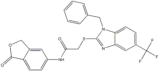 2-[1-benzyl-5-(trifluoromethyl)benzimidazol-2-yl]sulfanyl-N-(1-oxo-3H-2-benzofuran-5-yl)acetamide 结构式