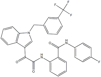 N-(4-fluorophenyl)-2-[[2-oxo-2-[1-[[3-(trifluoromethyl)phenyl]methyl]indol-3-yl]acetyl]amino]benzamide 结构式