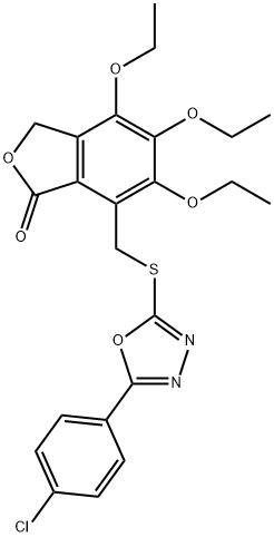 7-[[5-(4-chlorophenyl)-1,3,4-oxadiazol-2-yl]sulfanylmethyl]-4,5,6-triethoxy-3H-2-benzofuran-1-one 结构式