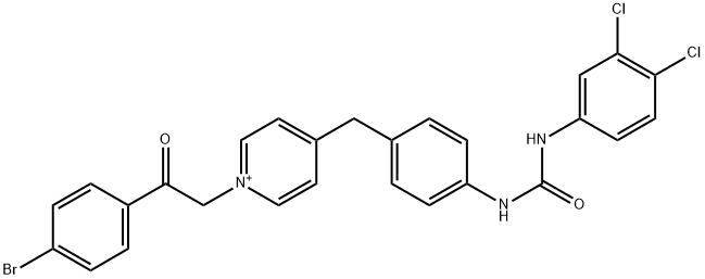 1-[4-[[1-[2-(4-bromophenyl)-2-oxoethyl]pyridin-1-ium-4-yl]methyl]phenyl]-3-(3,4-dichlorophenyl)urea 结构式