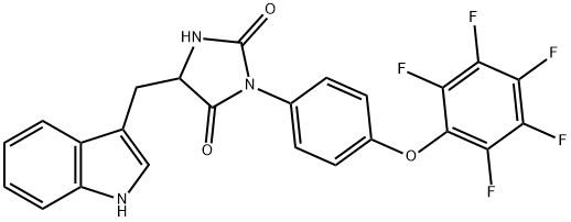 5-(1H-indol-3-ylmethyl)-3-[4-(2,3,4,5,6-pentafluorophenoxy)phenyl]imidazolidine-2,4-dione 结构式
