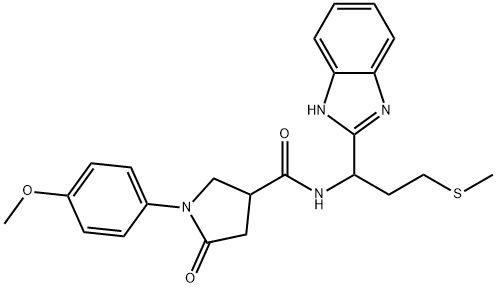 N-[1-(1H-benzimidazol-2-yl)-3-methylsulfanylpropyl]-1-(4-methoxyphenyl)-5-oxopyrrolidine-3-carboxamide 结构式