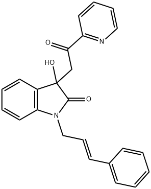 3-hydroxy-3-(2-oxo-2-pyridin-2-ylethyl)-1-[(E)-3-phenylprop-2-enyl]indol-2-one 结构式