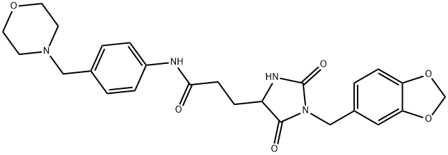 3-[1-(1,3-benzodioxol-5-ylmethyl)-2,5-dioxoimidazolidin-4-yl]-N-[4-(morpholin-4-ylmethyl)phenyl]propanamide 结构式