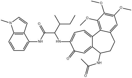 2-[(7-acetamido-1,2,3-trimethoxy-9-oxo-6,7-dihydro-5H-benzo[a]heptalen-10-yl)amino]-3-methyl-N-(1-methylindol-4-yl)pentanamide 结构式
