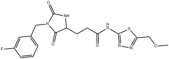 3-[1-[(3-fluorophenyl)methyl]-2,5-dioxoimidazolidin-4-yl]-N-[5-(methoxymethyl)-1,3,4-thiadiazol-2-yl]propanamide 结构式