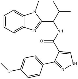 5-(4-methoxyphenyl)-N-[2-methyl-1-(1-methylbenzimidazol-2-yl)propyl]-1H-pyrazole-4-carboxamide 结构式