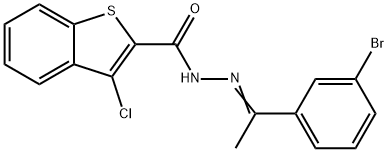 N-[(E)-1-(3-bromophenyl)ethylideneamino]-3-chloro-1-benzothiophene-2-carboxamide 结构式