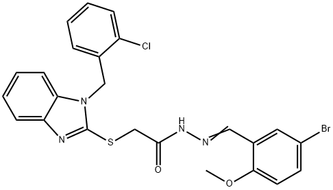 N-[(E)-(5-bromo-2-methoxyphenyl)methylideneamino]-2-[1-[(2-chlorophenyl)methyl]benzimidazol-2-yl]sulfanylacetamide 结构式