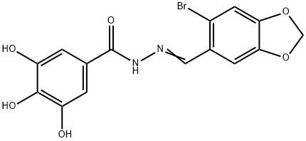 N-[(E)-(6-bromo-1,3-benzodioxol-5-yl)methylideneamino]-3,4,5-trihydroxybenzamide 结构式