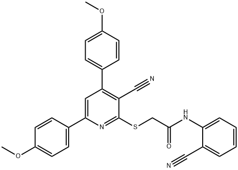 2-[3-cyano-4,6-bis(4-methoxyphenyl)pyridin-2-yl]sulfanyl-N-(2-cyanophenyl)acetamide 结构式