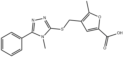 5-methyl-4-[(4-methyl-5-phenyl-1,2,4-triazol-3-yl)sulfanylmethyl]furan-2-carboxylic acid 结构式