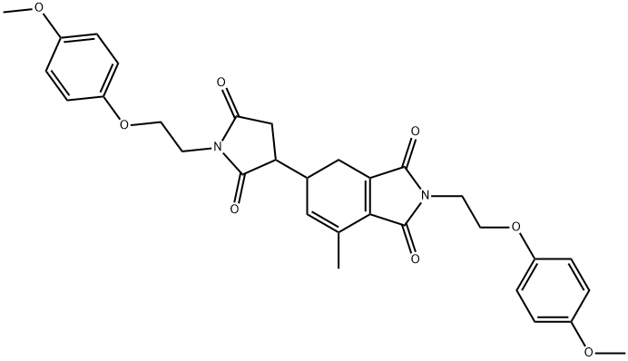 2-[2-(4-methoxyphenoxy)ethyl]-5-[1-[2-(4-methoxyphenoxy)ethyl]-2,5-dioxopyrrolidin-3-yl]-7-methyl-4,5-dihydroisoindole-1,3-dione 结构式