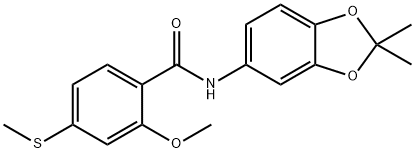 N-(2,2-dimethyl-1,3-benzodioxol-5-yl)-2-methoxy-4-methylsulfanylbenzamide 结构式