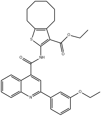 ethyl 2-[[2-(3-ethoxyphenyl)quinoline-4-carbonyl]amino]-4,5,6,7,8,9-hexahydrocycloocta[b]thiophene-3-carboxylate 结构式