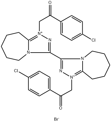 1-(4-chlorophenyl)-2-[3-[1-[2-(4-chlorophenyl)-2-oxoethyl]-6,7,8,9-tetrahydro-5H-[1,2,4]triazolo[4,3-a]azepin-4-ium-3-yl]-6,7,8,9-tetrahydro-5H-[1,2,4]triazolo[4,3-a]azepin-4-ium-1-yl]ethanone dibromide 结构式