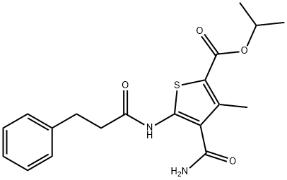 propan-2-yl 4-carbamoyl-3-methyl-5-(3-phenylpropanoylamino)thiophene-2-carboxylate 结构式