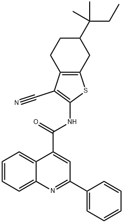 N-[3-cyano-6-(2-methylbutan-2-yl)-4,5,6,7-tetrahydro-1-benzothiophen-2-yl]-2-phenylquinoline-4-carboxamide 结构式