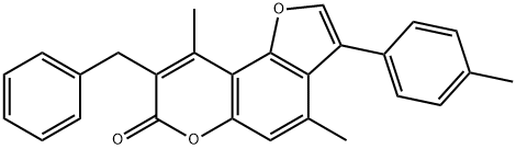 8-benzyl-4,9-dimethyl-3-(4-methylphenyl)furo[2,3-f]chromen-7-one 结构式