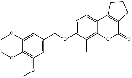 6-methyl-7-[(3,4,5-trimethoxyphenyl)methoxy]-2,3-dihydro-1H-cyclopenta[c]chromen-4-one 结构式