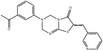 (7E)-3-(3-acetylphenyl)-7-(pyridin-3-ylmethylidene)-2,4-dihydro-[1,3]thiazolo[3,2-a][1,3,5]triazin-6-one 结构式