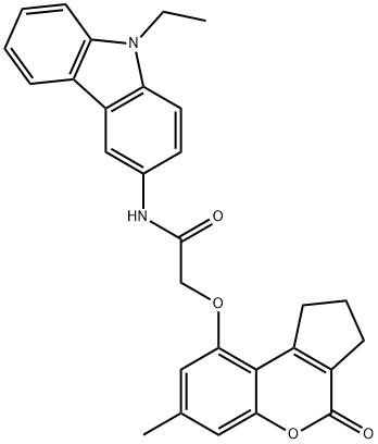 N-(9-ethylcarbazol-3-yl)-2-[(7-methyl-4-oxo-2,3-dihydro-1H-cyclopenta[c]chromen-9-yl)oxy]acetamide 结构式