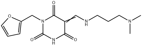 (5Z)-5-[[3-(dimethylamino)propylamino]methylidene]-1-(furan-2-ylmethyl)-1,3-diazinane-2,4,6-trione 结构式