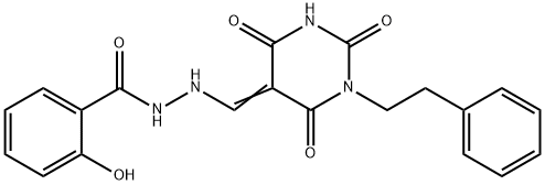 2-hydroxy-N'-[(E)-[2,4,6-trioxo-1-(2-phenylethyl)-1,3-diazinan-5-ylidene]methyl]benzohydrazide 结构式