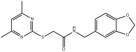 N-(1,3-benzodioxol-5-ylmethyl)-2-(4,6-dimethylpyrimidin-2-yl)sulfanylacetamide 结构式