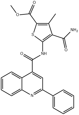 methyl 4-carbamoyl-3-methyl-5-[(2-phenylquinoline-4-carbonyl)amino]thiophene-2-carboxylate 结构式