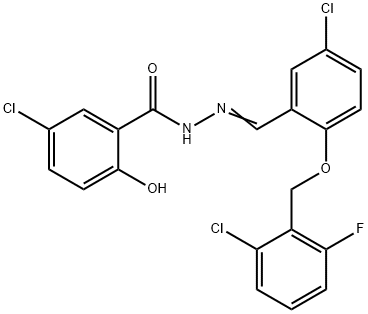 5-chloro-N-[(E)-[5-chloro-2-[(2-chloro-6-fluorophenyl)methoxy]phenyl]methylideneamino]-2-hydroxybenzamide 结构式