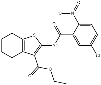 ethyl 2-[(5-chloro-2-nitrobenzoyl)amino]-4,5,6,7-tetrahydro-1-benzothiophene-3-carboxylate 结构式