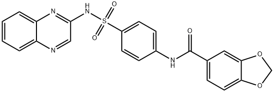 N-[4-(quinoxalin-2-ylsulfamoyl)phenyl]-1,3-benzodioxole-5-carboxamide 结构式