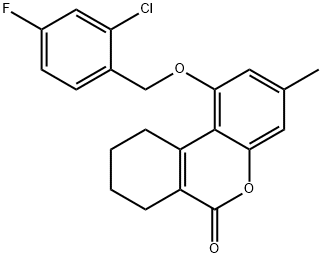 1-[(2-chloro-4-fluorophenyl)methoxy]-3-methyl-7,8,9,10-tetrahydrobenzo[c]chromen-6-one 结构式