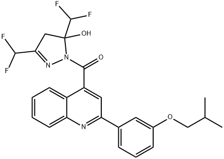 [3,5-bis(difluoromethyl)-5-hydroxy-4H-pyrazol-1-yl]-[2-[3-(2-methylpropoxy)phenyl]quinolin-4-yl]methanone 结构式