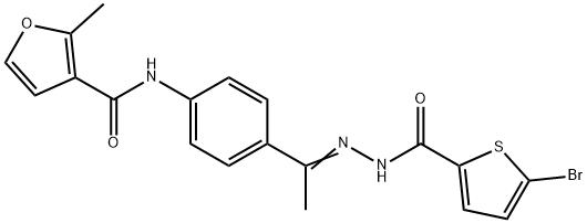 N-[4-[(E)-N-[(5-bromothiophene-2-carbonyl)amino]-C-methylcarbonimidoyl]phenyl]-2-methylfuran-3-carboxamide 结构式