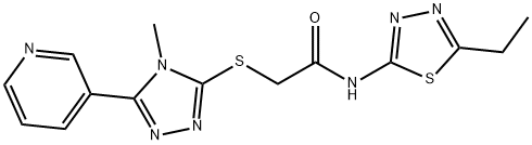 N-(5-ethyl-1,3,4-thiadiazol-2-yl)-2-[(4-methyl-5-pyridin-3-yl-1,2,4-triazol-3-yl)sulfanyl]acetamide 结构式