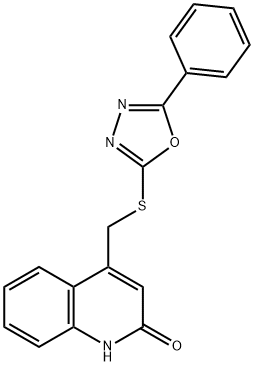 4-[(5-phenyl-1,3,4-oxadiazol-2-yl)sulfanylmethyl]-1H-quinolin-2-one 结构式