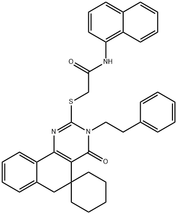 N-naphthalen-1-yl-2-[4-oxo-3-(2-phenylethyl)spiro[6H-benzo[h]quinazoline-5,1'-cyclohexane]-2-yl]sulfanylacetamide 结构式