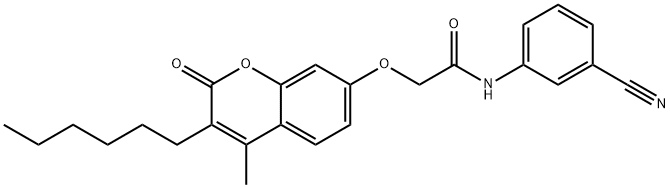 N-(3-cyanophenyl)-2-(3-hexyl-4-methyl-2-oxochromen-7-yl)oxyacetamide 结构式