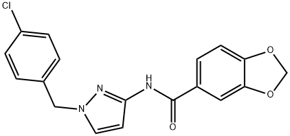 N-[1-[(4-chlorophenyl)methyl]pyrazol-3-yl]-1,3-benzodioxole-5-carboxamide 结构式