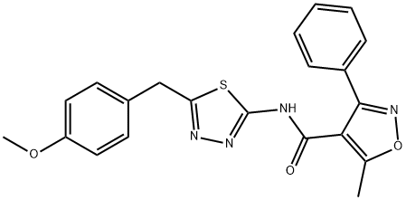 N-[5-[(4-methoxyphenyl)methyl]-1,3,4-thiadiazol-2-yl]-5-methyl-3-phenyl-1,2-oxazole-4-carboxamide 结构式