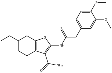 2-[[2-(3,4-dimethoxyphenyl)acetyl]amino]-6-ethyl-4,5,6,7-tetrahydro-1-benzothiophene-3-carboxamide 结构式