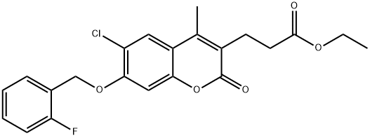 ethyl 3-[6-chloro-7-[(2-fluorophenyl)methoxy]-4-methyl-2-oxochromen-3-yl]propanoate 结构式