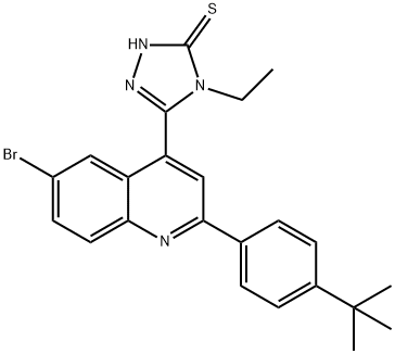 3-[6-bromo-2-(4-tert-butylphenyl)quinolin-4-yl]-4-ethyl-1H-1,2,4-triazole-5-thione 结构式