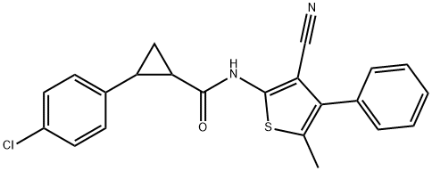 2-(4-chlorophenyl)-N-(3-cyano-5-methyl-4-phenylthiophen-2-yl)cyclopropane-1-carboxamide 结构式