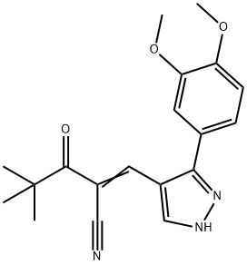 (2Z)-2-[[5-(3,4-dimethoxyphenyl)-1H-pyrazol-4-yl]methylidene]-4,4-dimethyl-3-oxopentanenitrile 结构式