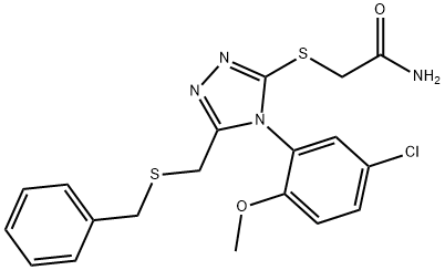 2-[[5-(benzylsulfanylmethyl)-4-(5-chloro-2-methoxyphenyl)-1,2,4-triazol-3-yl]sulfanyl]acetamide 结构式