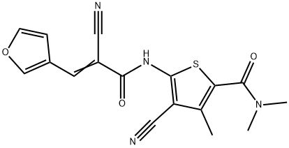 4-cyano-5-[[(E)-2-cyano-3-(furan-3-yl)prop-2-enoyl]amino]-N,N,3-trimethylthiophene-2-carboxamide 结构式