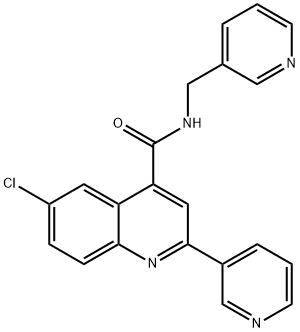 6-chloro-2-pyridin-3-yl-N-(pyridin-3-ylmethyl)quinoline-4-carboxamide 结构式